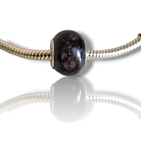 Pandora-like Black Abstract Murano Glass Charm 925 Sterling Silver Core - Picture 16 of 16